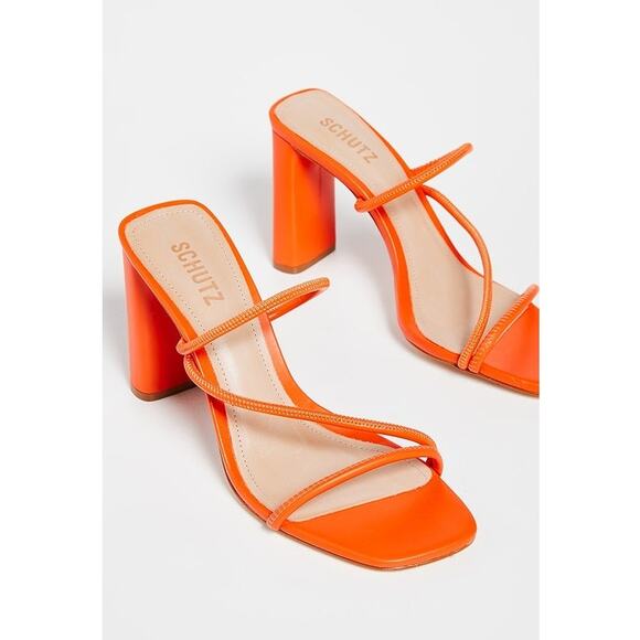 Schutz Chessie Slip On High Heel Sandals in Flame Orange Size 10 - Picture 2 of 11